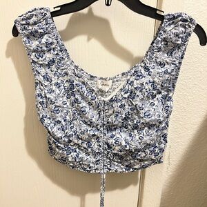 Garage Black and White Ruched Crop Tank Top